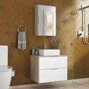 Ver imagem 2 de Conjunto Gabinete Banheiro Rubi 60cm - Gabinete + Cuba + Espelheira - Madeirado/branco