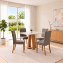 Ver imagem 1 de Conjunto Sala de Jantar Mesa Lisa 90cm com Tampo MDF Canto Reto 4 Cadeiras Lily