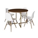 Ver imagem 6 de Mesa Jantar Industrial Redonda 110Cm Amêndoa Base V Dourada C/4 Cadeiras Madeira Bran Cor: Amendoa