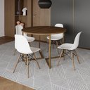 Ver imagem 1 de Mesa Jantar Industrial Redonda 110Cm Amêndoa Base V Dourada C/4 Cadeiras Madeira Bran Cor: Amendoa