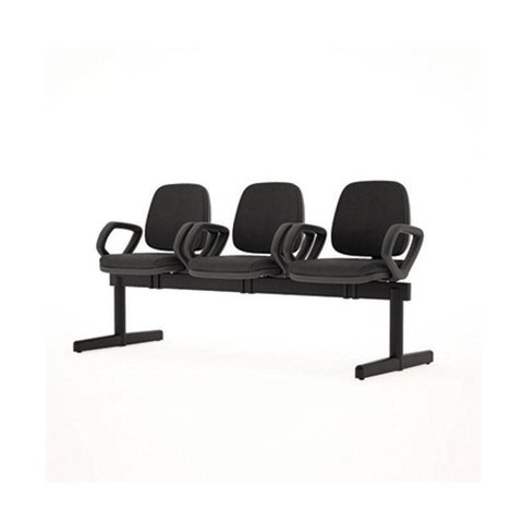 Longarina Job com Bracos 3 Lugares Assento Crepe Base Metalica Preta - 54499