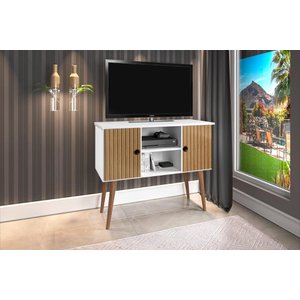 Rack / Mesinha / Estante Para TV Com Pés Palito Viena: Branco/Ripado