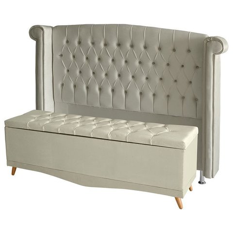 Kit de Quarto Cabeceira de Cama Box e Calçadeira Baú Toquio Casal 140 Cm Suede Porcelana do Lar