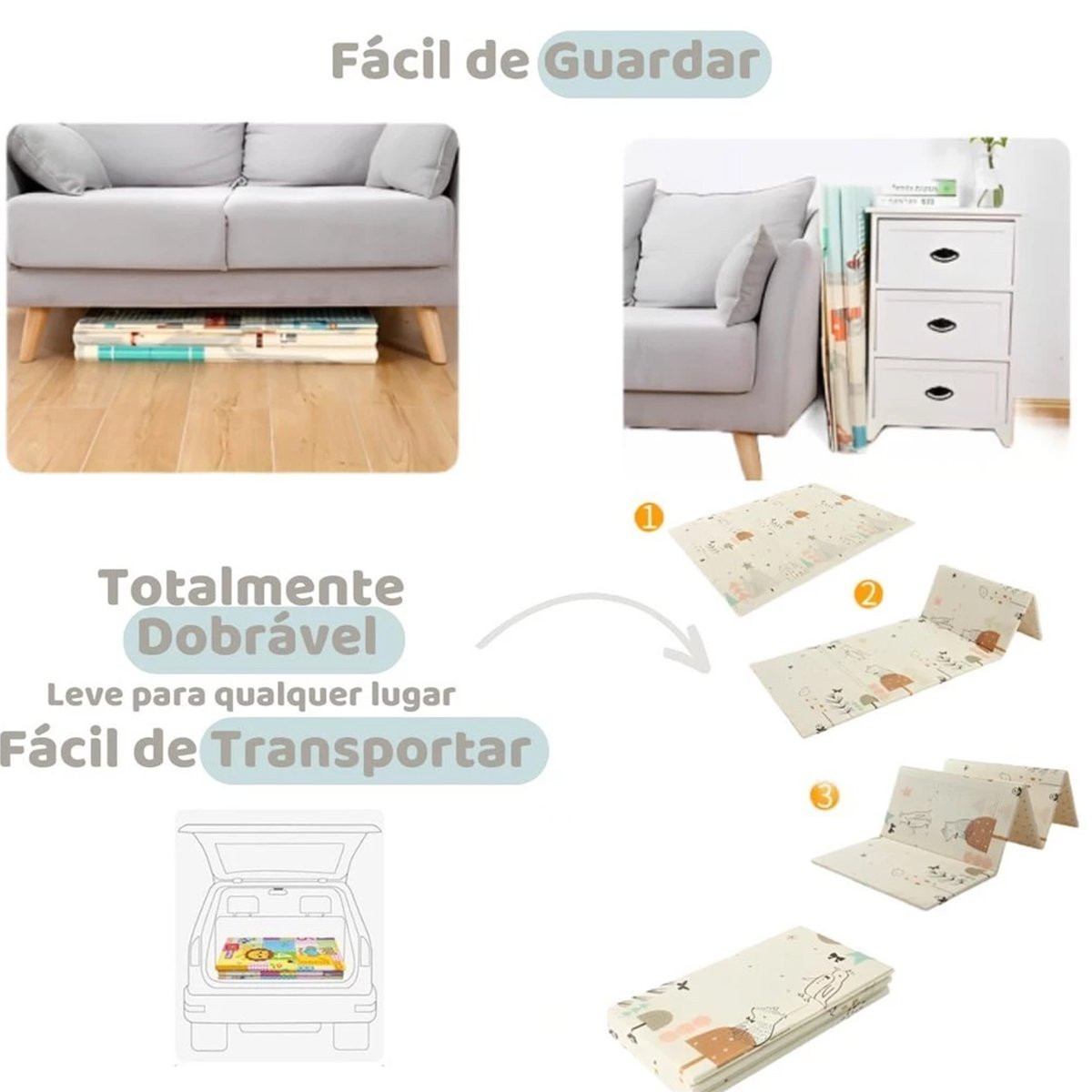 Tapete Infantil Criança Bebe Atividades Tatame Emborrachado Dupla Face Dobravel Macio Anti Impacto D - 5