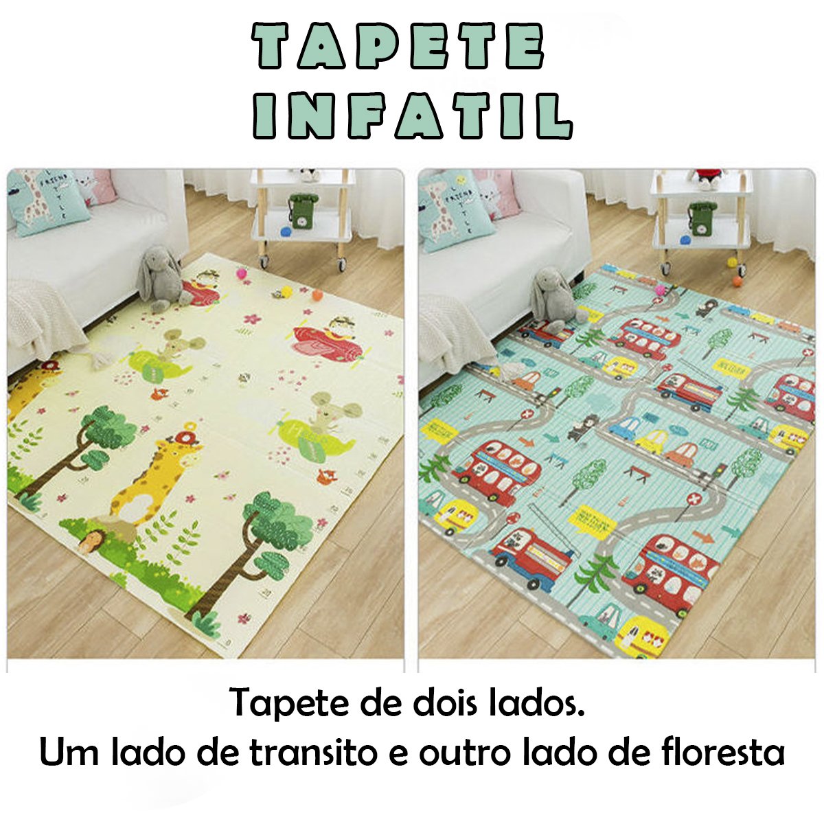 Tapete Infantil Criança Bebe Atividades Tatame Emborrachado Dupla Face Dobravel Macio Anti Impacto D - 4