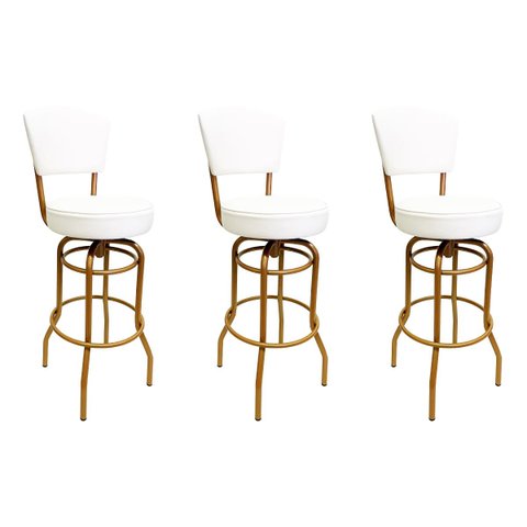 Kit 3 Banquetas Alta Bar Giratória com Encosto cor Dourado fosco Assento grosso Confortável branco P