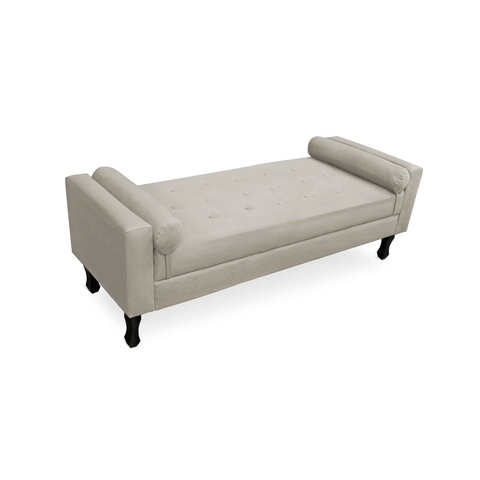 Recamier Calçadeira Fênix Baú Estofado Quarto King 195cm Suede Bege