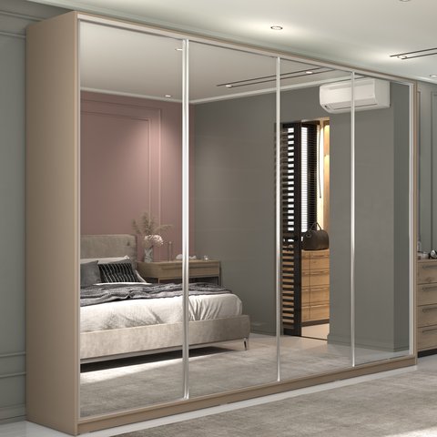 Guarda Roupa Casal 100% MDF BP com 4 Portas Espelhos Zermatt Bege