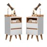 Kit 2 Mesa de Cabeceira Retro 2 Gavetas -alamo- Cm - Branco/nature - 1