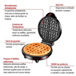 Máquina de Waffle Mondial Pratic 1200w Preto Inox Gw-01 220v - 6