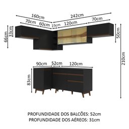 Armário de Cozinha Completa de Canto 402cm Preto Reims Madesa 04 - 4