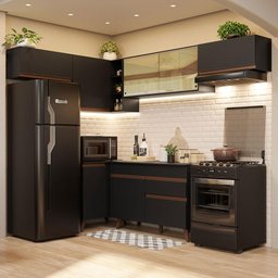 Armário de Cozinha Completa de Canto 402cm Preto Reims Madesa 04 - 2