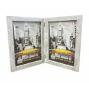 Ver imagem 3 de Porta Retrato Duplo Vertical em Madeira Detalhado 15x21 Luxo:prata Marmorizado