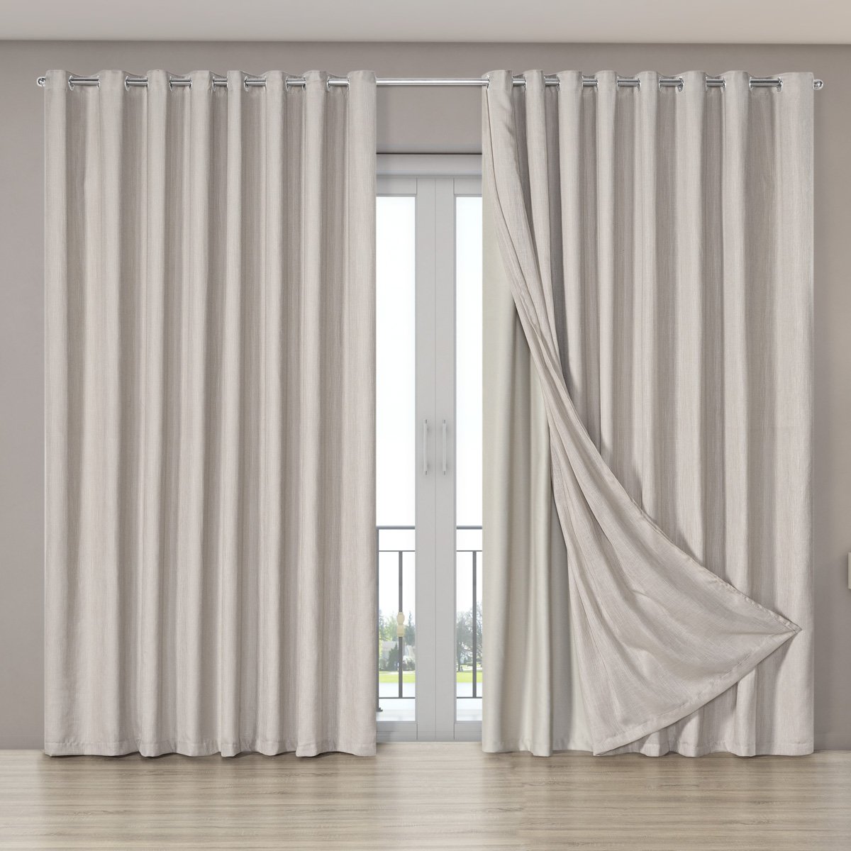 Cortina Luxo Blecaute com Voil Gaze Linho 2,70m X 2,30m Blackout para Sala Quarto Porta Balão Bege - 1