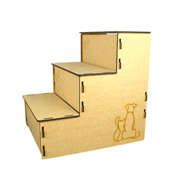 Escada Pet Cachorro Gato Coelho Suporta Até 45kg 3 Degraus Madeira Natural De 6mm - 1