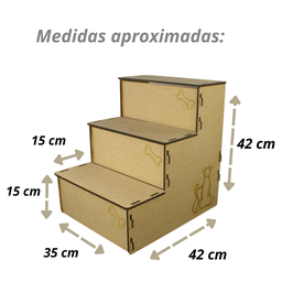 Escada Pet Cachorro Gato Coelho Suporta Até 45kg 3 Degraus Madeira Natural De 6mm - 3