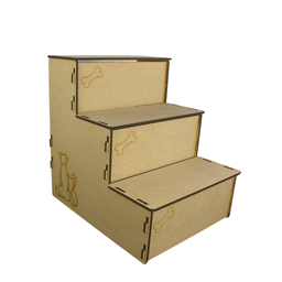 Escada Pet Cachorro Gato Coelho Suporta Até 45kg 3 Degraus Madeira Natural De 6mm - 4