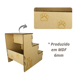 Escada Pet Cachorro Gato Coelho Suporta Até 45kg 3 Degraus Madeira Natural De 6mm - 5
