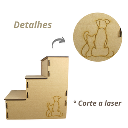 Escada Pet Cachorro Gato Coelho Suporta Até 45kg 3 Degraus Madeira Natural De 6mm - 2