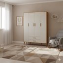 Ver imagem 1 de Guarda Roupa Infantil 4 Portas 2 Gavetas Isis Areia Acetinado Savana Pés Retrô Quarto de Bebê Reller