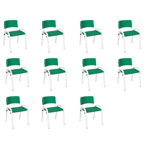 Kit 11 Cadeiras Infantil Iso, Escola, Base Branco- Verde Escuro