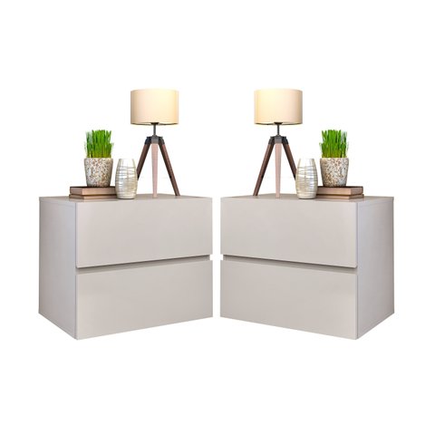Kit 2 Mesas de Cabeceira 2 Gavetas de Parede Corrediça Telescopica Eros 45cm Mdf Off White Luxuoso