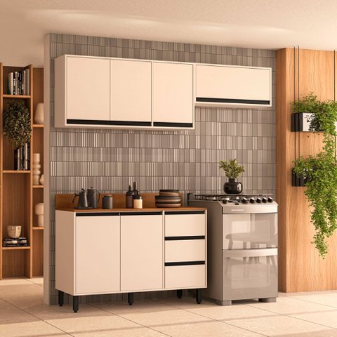 Cozinha Compacta 3 Peças 250039 com Tampo Koya Creme Politorno Móveis