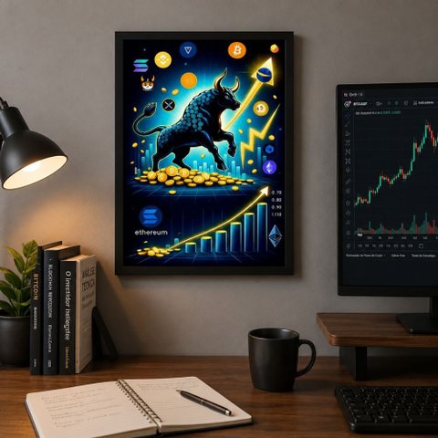 Quadro Bull Market Criptomoedas | Arte Gamer Trader A4