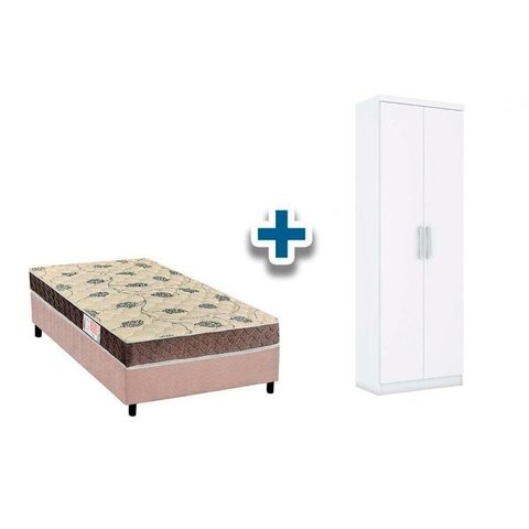 Cama Box Solteiro CRC + D28 Orthoflex + Armário Multiuso Margarida Branco