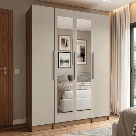 Guarda Roupa Modulado Neo 4 Portas de Bater 3 Gavetas MDP Rustic-Crema Madesa 160cm