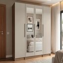 Ver imagem 1 de Guarda Roupa Modulado Neo 4 Portas de Bater 3 Gavetas MDP Rustic-Crema Madesa 160cm