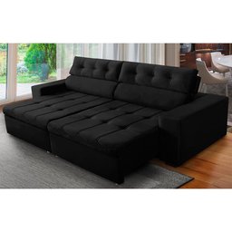 Sofá Retrátil e Reclinável 3 Lugares com Molas 2,10m Dani Suede Preto Adonai Estofados - 1