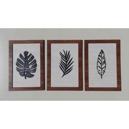 Kit com 3 Quadros Mdf com Moldura Cor Tabaco com Folhas Decorativas - 1