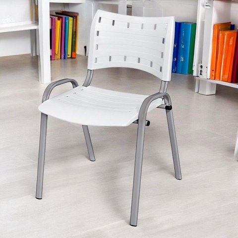 Cadeira Iso Base Cinza, Igreja, Escola, Escritório - Branco Kit 6 Peças