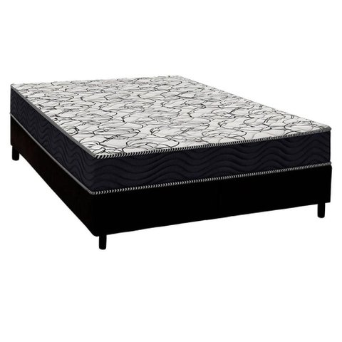 Conjunto Box Viúva: Colchão Espuma Ortobom D45 Airtech 150 + Base Crc Suede Black (128x188)
