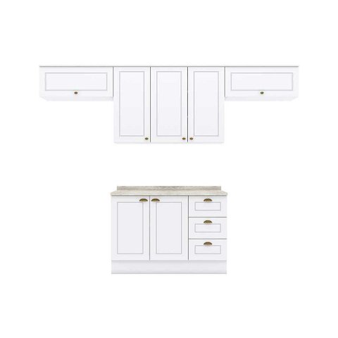 Cozinha Modulada Completa Americana 5pçs (3 Armários + 1 Balcão + 1 Complemento) C5p11 Branco -