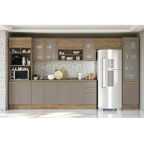 Armário de Cozinha Modulada Completa Reta 9 Peças 4,00m 290 Botanic Kappesberg