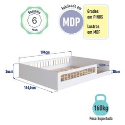 Cama de Chão Casal sem Colchão Branco Linha Affetto Aft009 Completa Móveis - 3