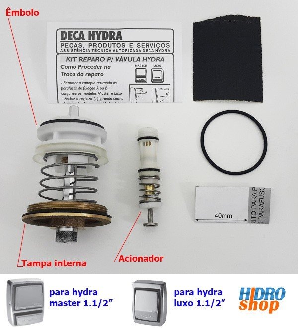 Reparo Hydra Luxo Master 1.1/2 + Tampa Interna - 4312330K140 Deca Hydra - 2