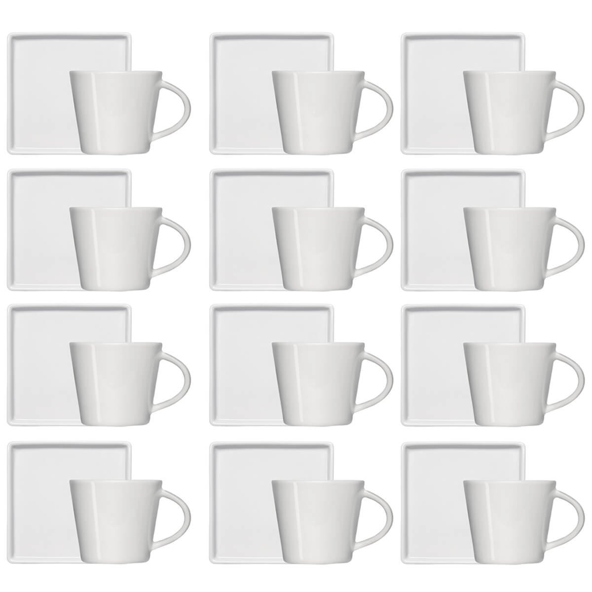 Conjunto 12 Xícaras Café Chá Porcelana Branca 185ml Píres Quadrado Americana Germer - 1