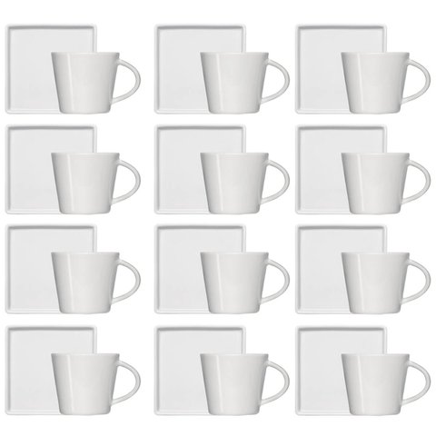 Conjunto 12 Xícaras Café Chá Porcelana Branca 185ml Píres Quadrado Americana Germer