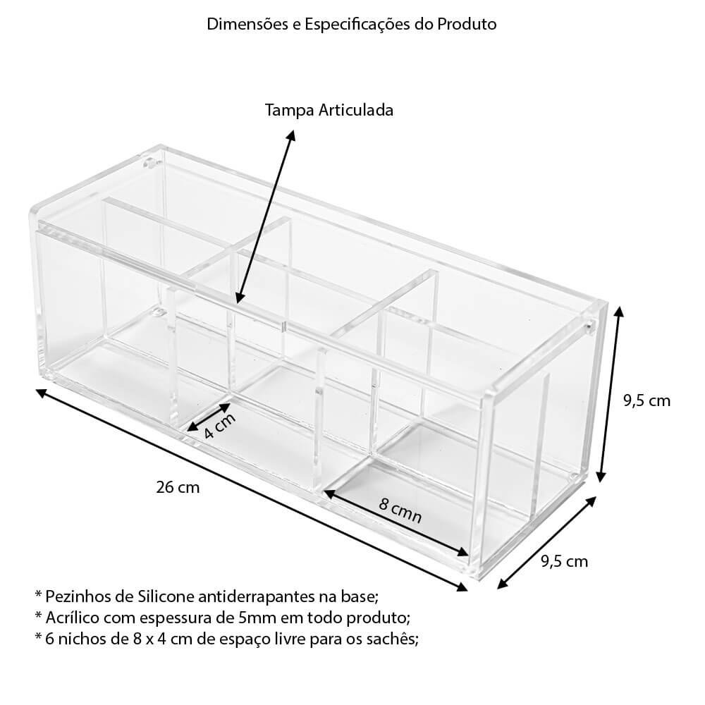 Caixa Acrílico 5mm Porta Saches Chá com 6 Divisórias e Tampa Centauri Acrílicos CX-6CH - 6