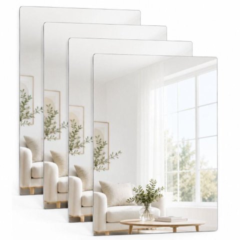Kit 4 Espelhos Adesivos Retangulares 30x40cm Decorativos para Parede Transparente Yeet