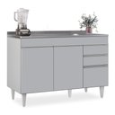 Ver imagem 1 de Balcão de Cozinha com Pia Inox 120cm 3 Portas Michigan Cinza Claro - Lumil Lumil Móveis