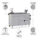 Ver imagem 3 de Balcão de Cozinha com Pia Inox 120cm 3 Portas Michigan Cinza Claro - Lumil Lumil Móveis