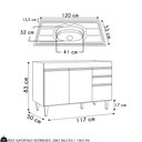 Ver imagem 4 de Balcão de Cozinha com Pia Inox 120cm 3 Portas Michigan Cinza Claro - Lumil Lumil Móveis