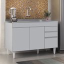 Ver imagem 2 de Balcão de Cozinha com Pia Inox 120cm 3 Portas Michigan Cinza Claro - Lumil Lumil Móveis