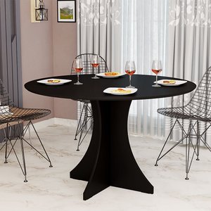 Mesa de Jantar Redonda Elisa 4 Lugares 80x80 Base em X em Mdf - Preto