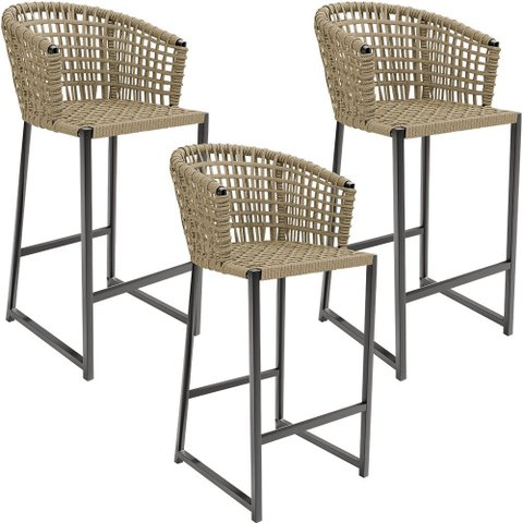 Kit 03 Banqueta Para Área Gourmet Cozinha Varanda Corda Náutica Porto D04 Bege - Lyam Decor