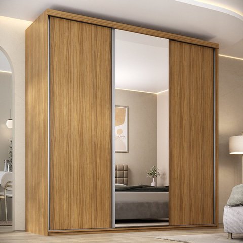 Guarda-Roupa Casal MDF BP com 3 Portas 1 Espelho e 4 Gavetas Liege Marrom/Nogueira